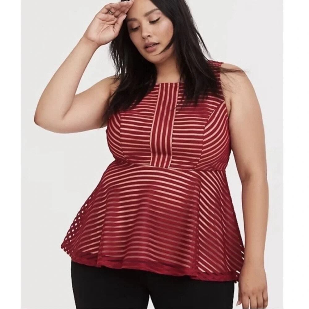 Torrid Striped Peplum Tank Womens Size 2X Red Shadow Babydoll Sleeveless Top